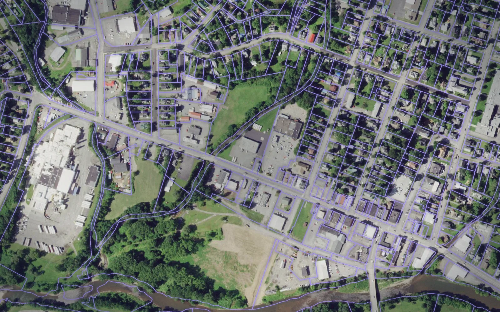 Parcel boundaries over aerial imagery of Delaware County, New York