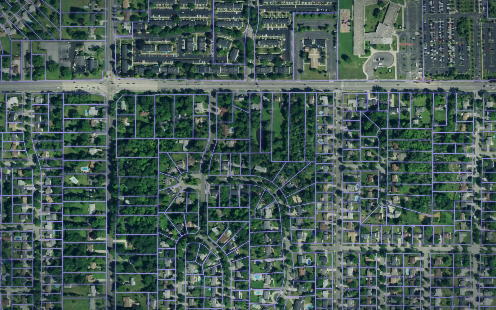 Parcel boundaries over aerial imagery of Erie County, New York