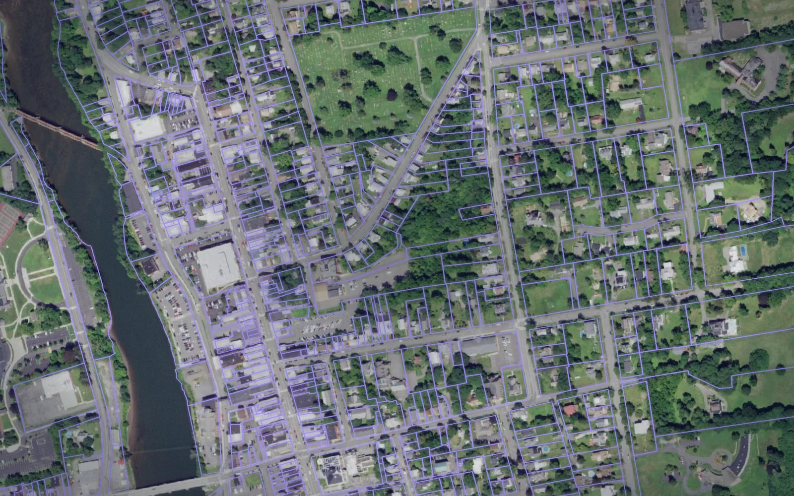 Parcel boundaries over aerial imagery of Greene County, New York
