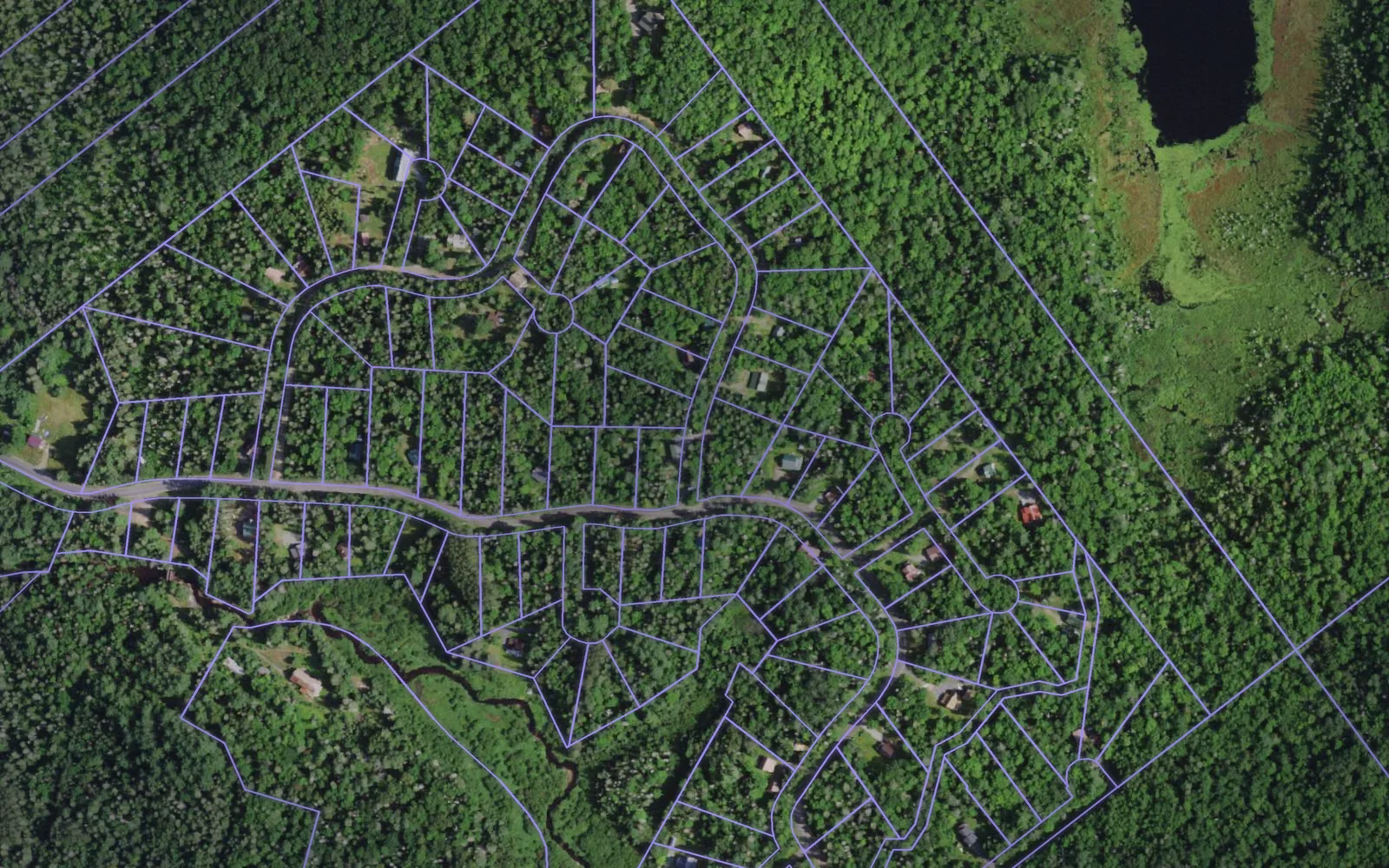 Parcel boundaries over aerial imagery of Hamilton County, New York