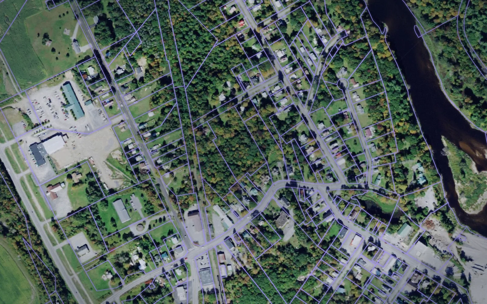 Parcel boundaries over aerial imagery of Lewis County, New York
