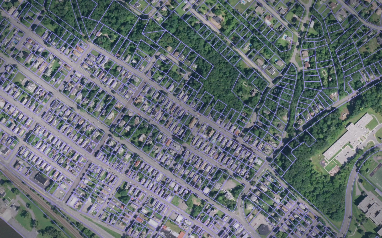 Parcel boundaries over aerial imagery of Montgomery County, New York