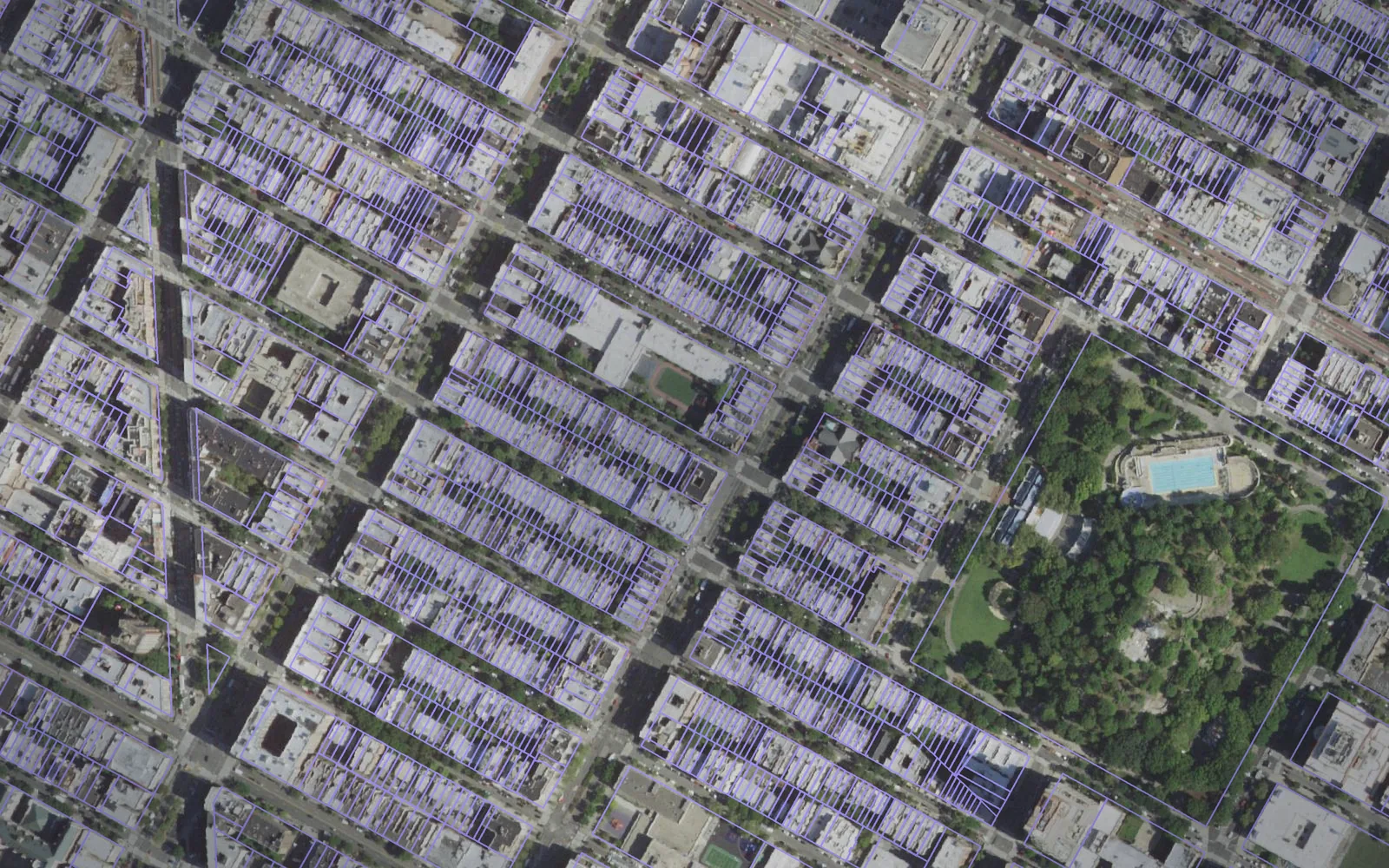 Parcel boundaries over aerial imagery of New York County, New York