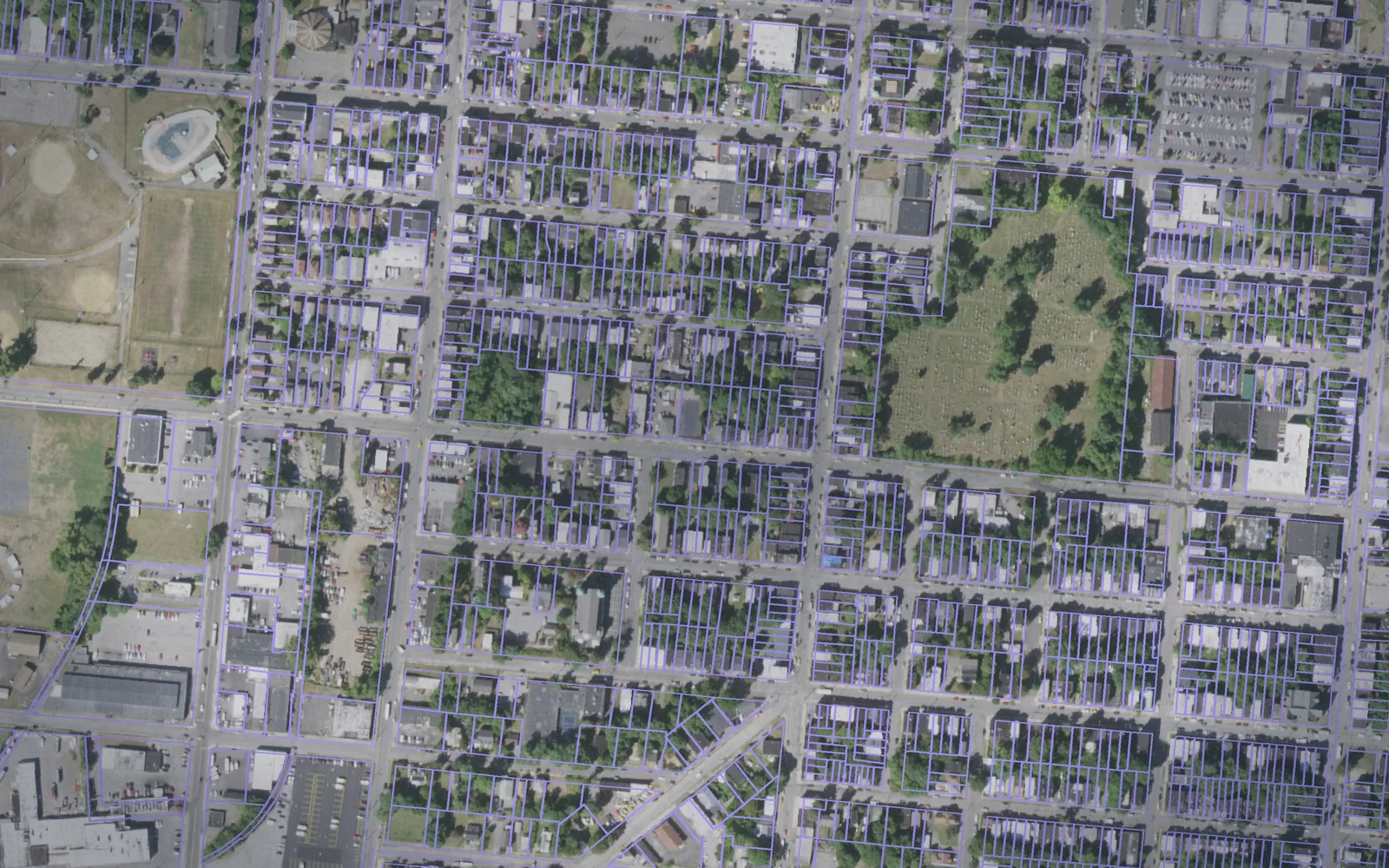 Parcel boundaries over aerial imagery of Orange County, New York