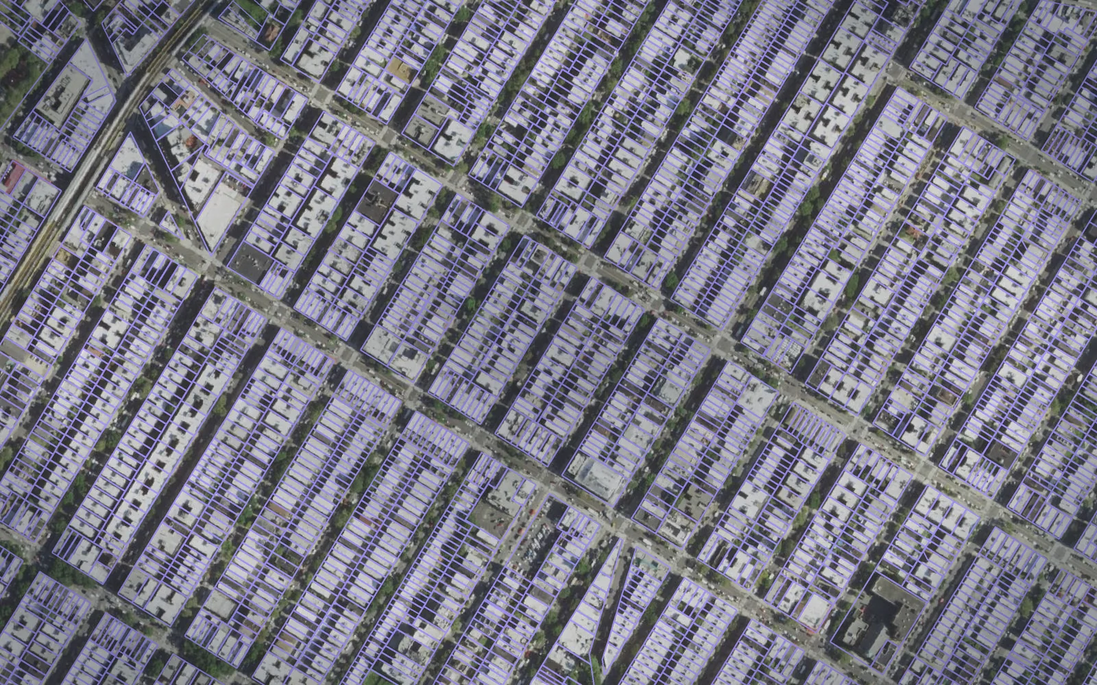 Parcel boundaries over aerial imagery of Queens County, New York