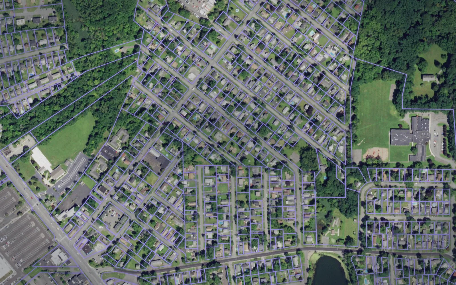 Parcel boundaries over aerial imagery of Rensselaer County, New York