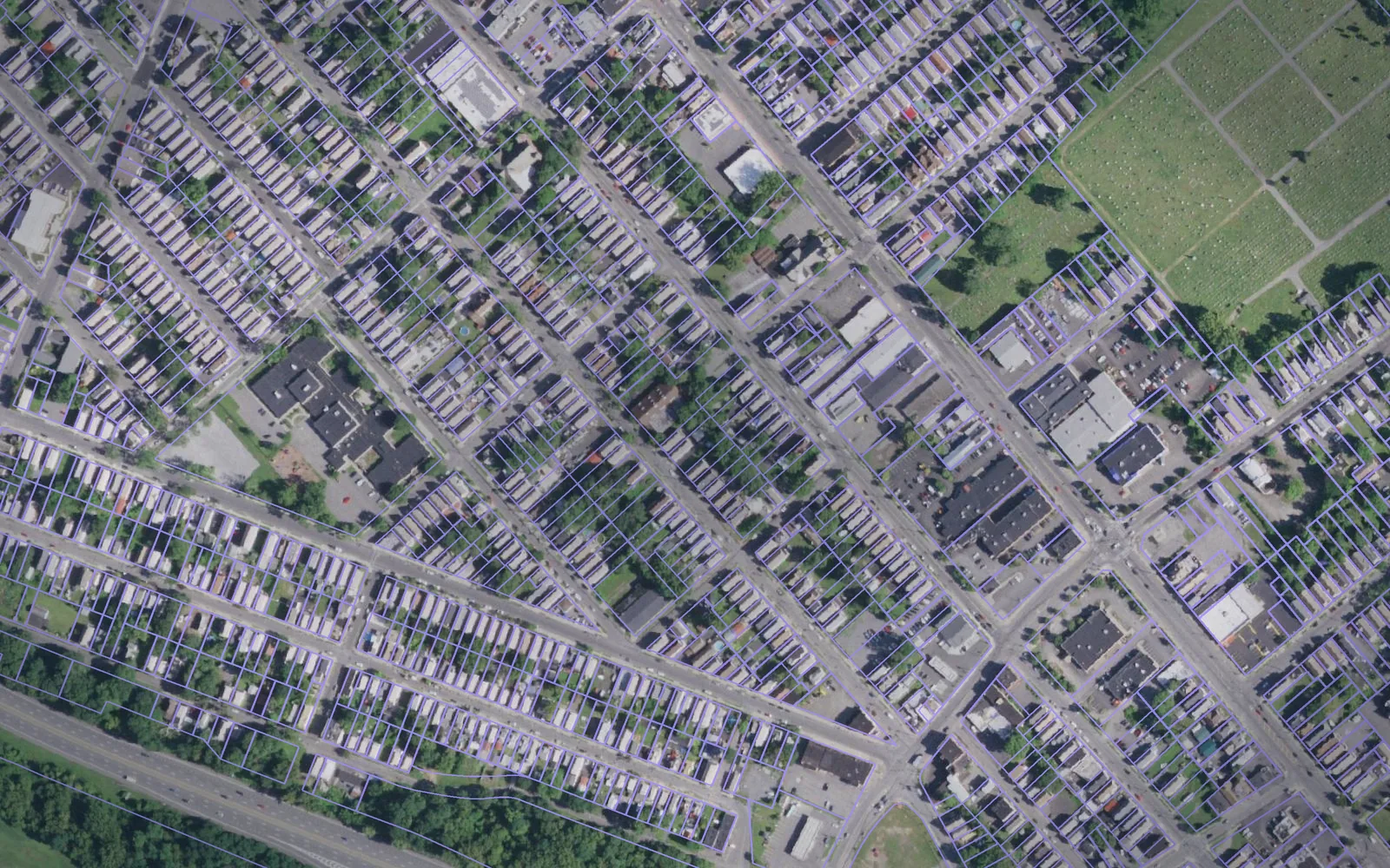 Parcel boundaries over aerial imagery of Schenectady County, New York