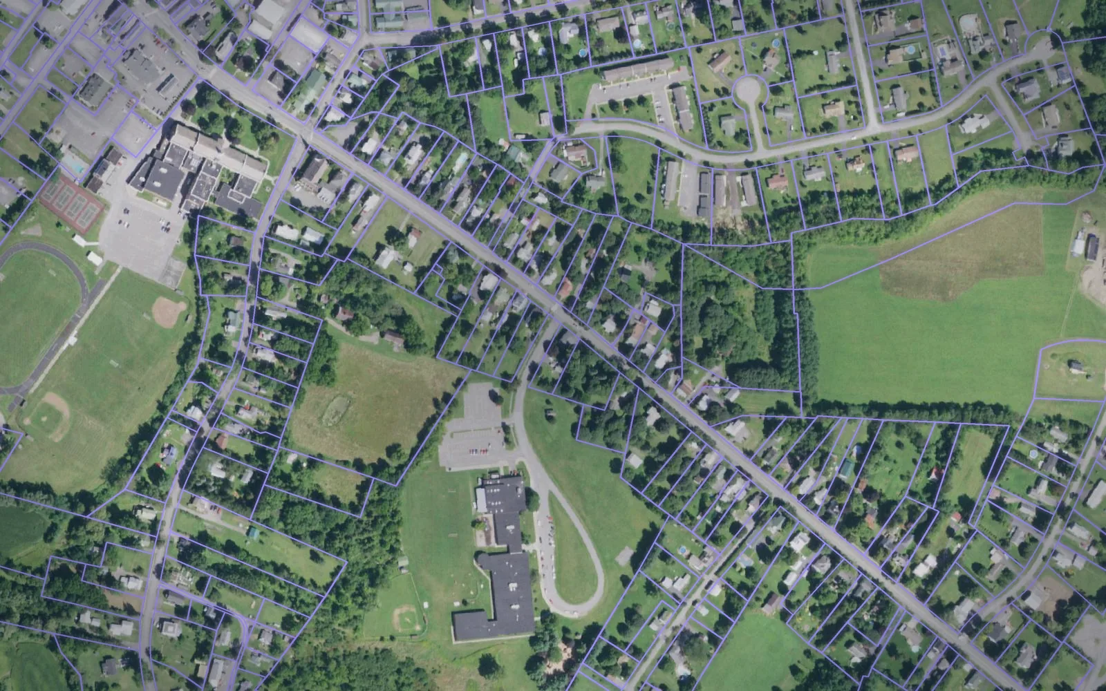 Parcel boundaries over aerial imagery of Schoharie County, New York