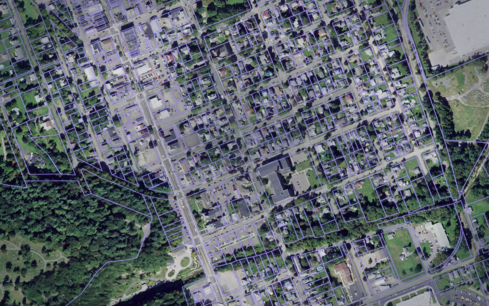 Parcel boundaries over aerial imagery of Schuyler County, New York