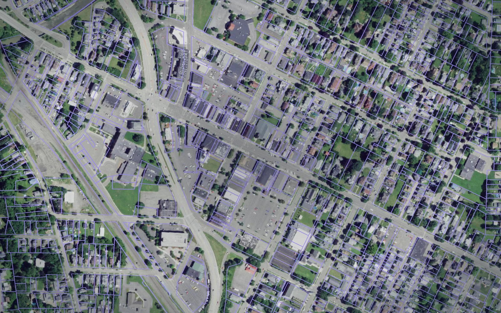 Parcel boundaries over aerial imagery of Steuben County, New York