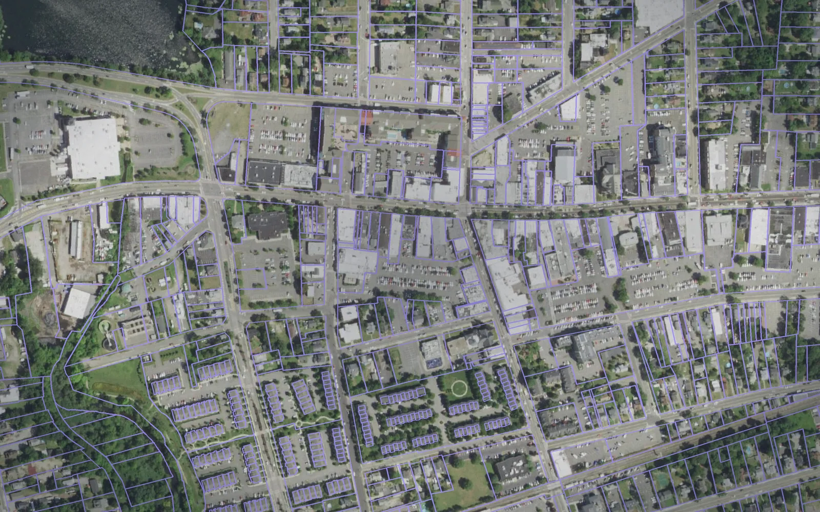 Parcel boundaries over aerial imagery of Suffolk County, New York