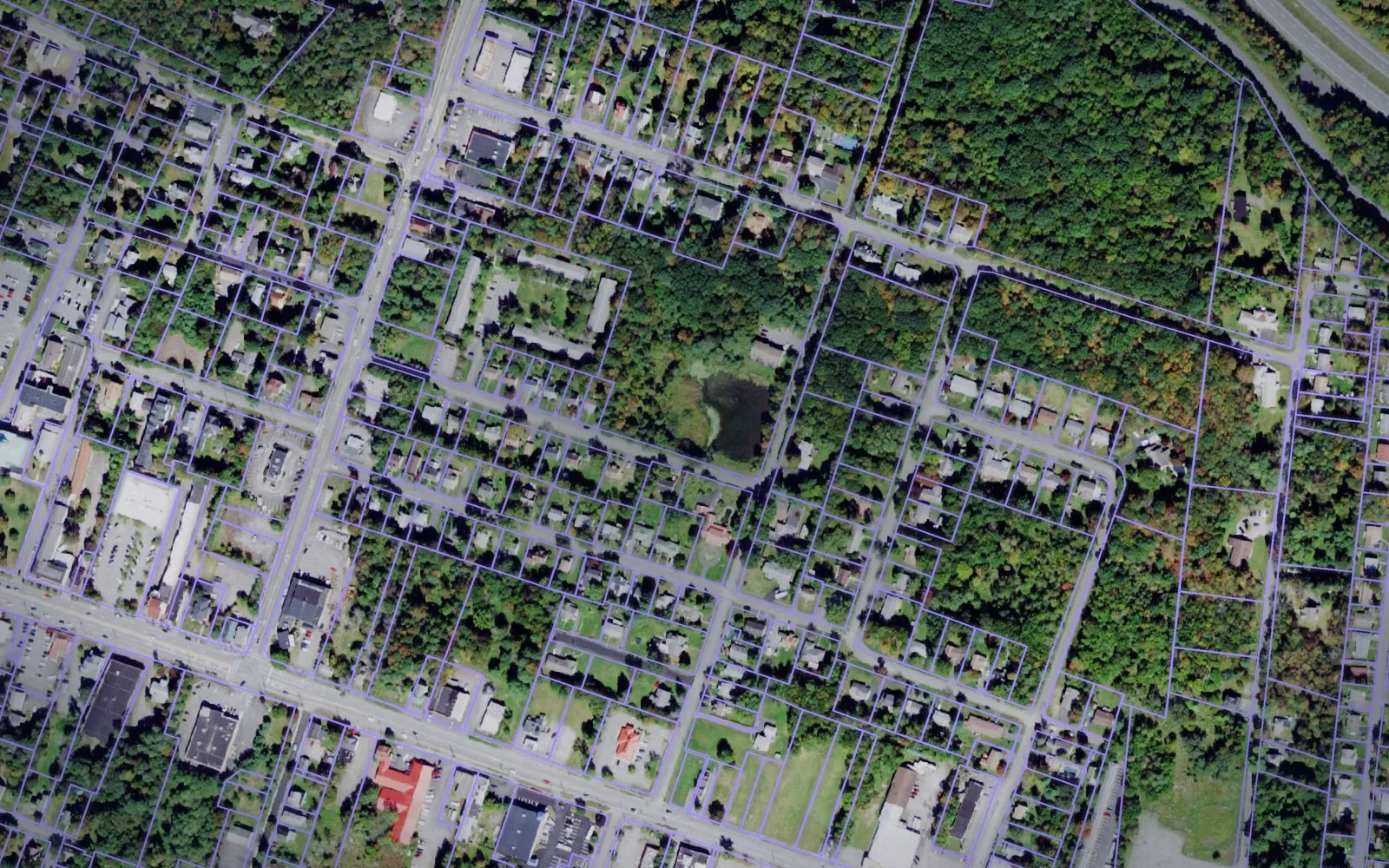 Parcel boundaries over aerial imagery of Sullivan County, New York