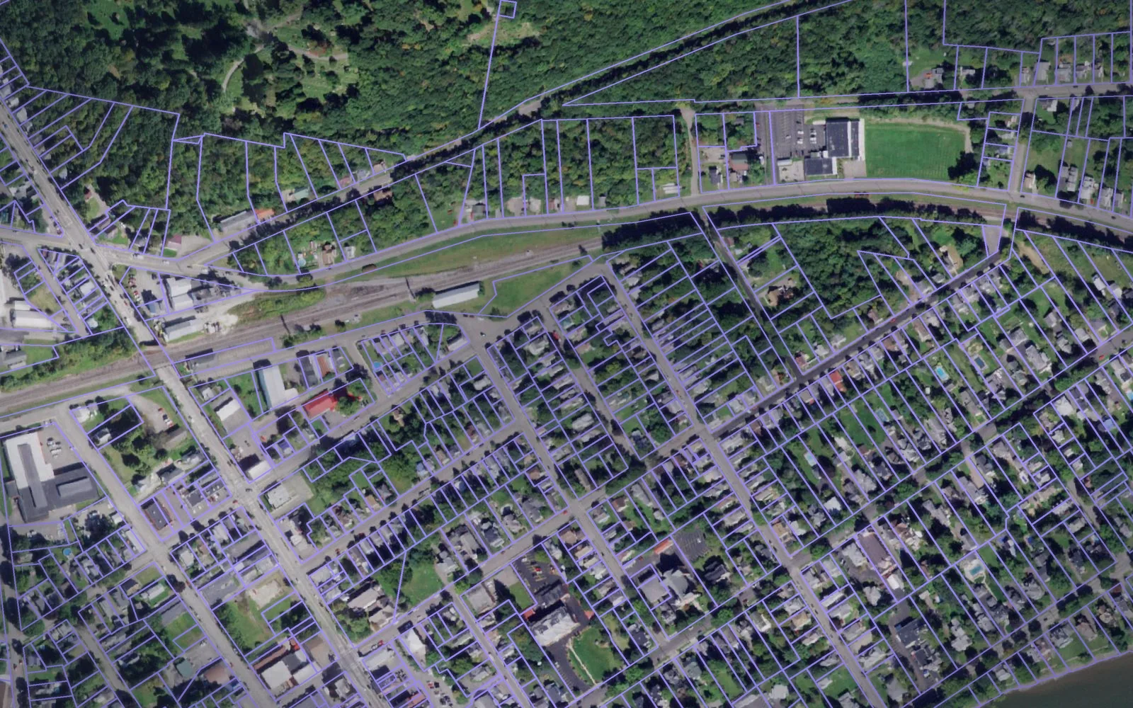 Parcel boundaries over aerial imagery of Tioga County, New York