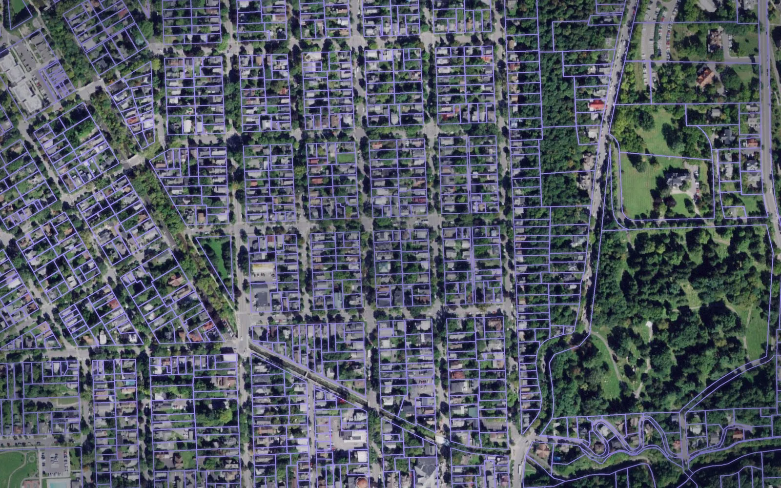Parcel boundaries over aerial imagery of Tompkins County, New York