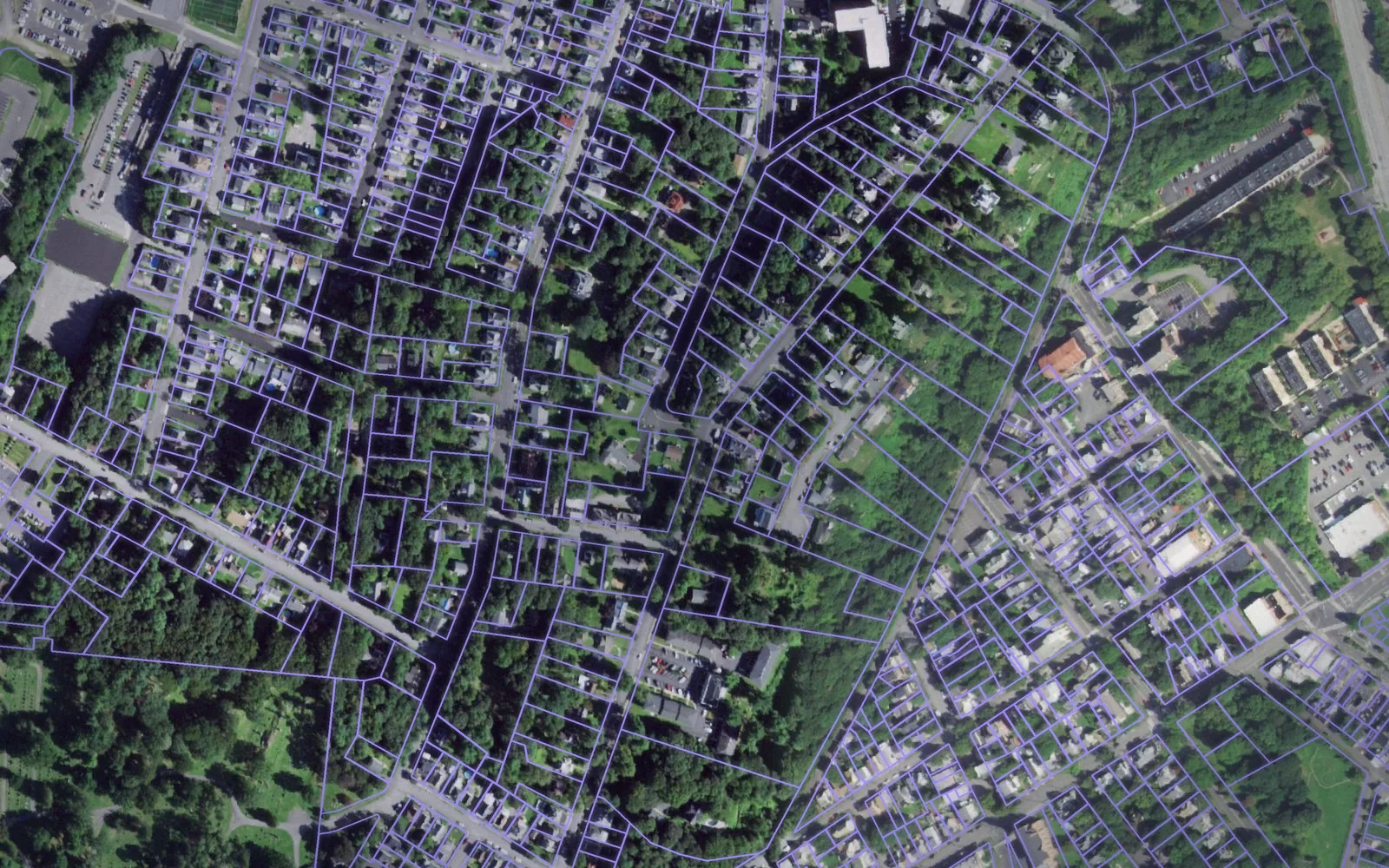 Parcel boundaries over aerial imagery of Ulster County, New York