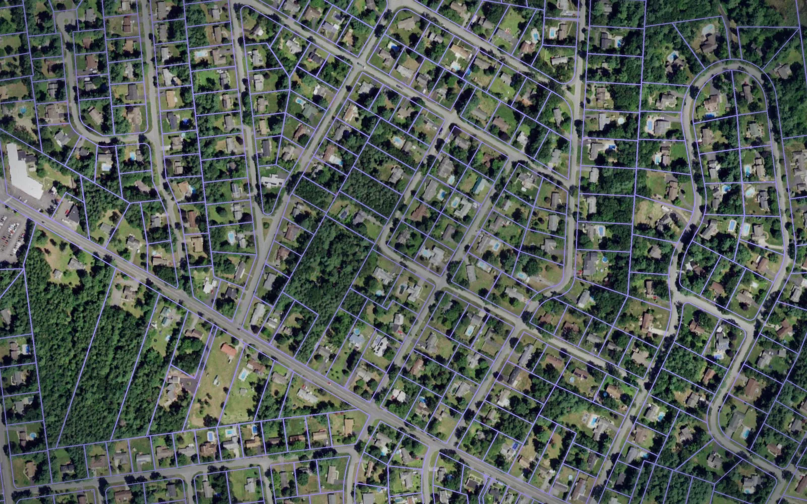 Parcel boundaries over aerial imagery of Warren County, New York