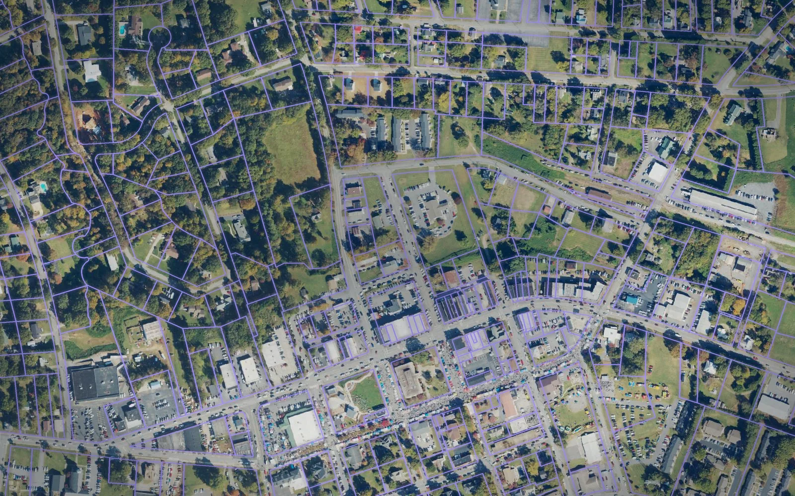 Parcel boundaries over aerial imagery of Alexander County, North Carolina