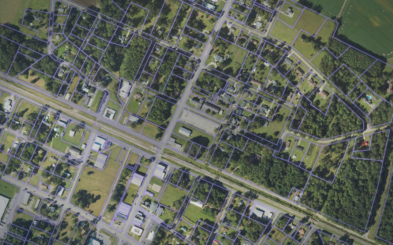 Parcel boundaries over aerial imagery of Bladen County, North Carolina