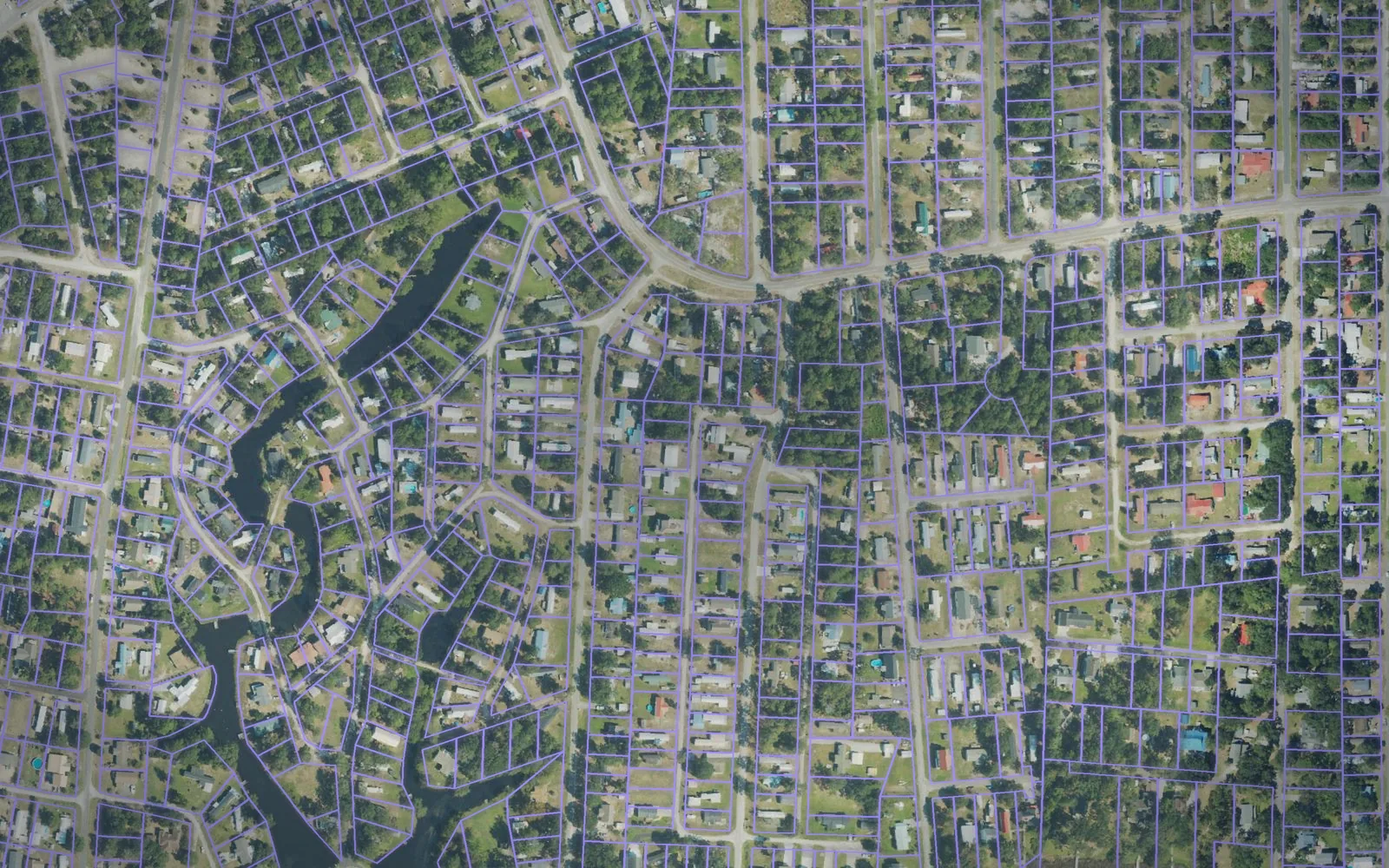 Parcel boundaries over aerial imagery of Brunswick County, North Carolina