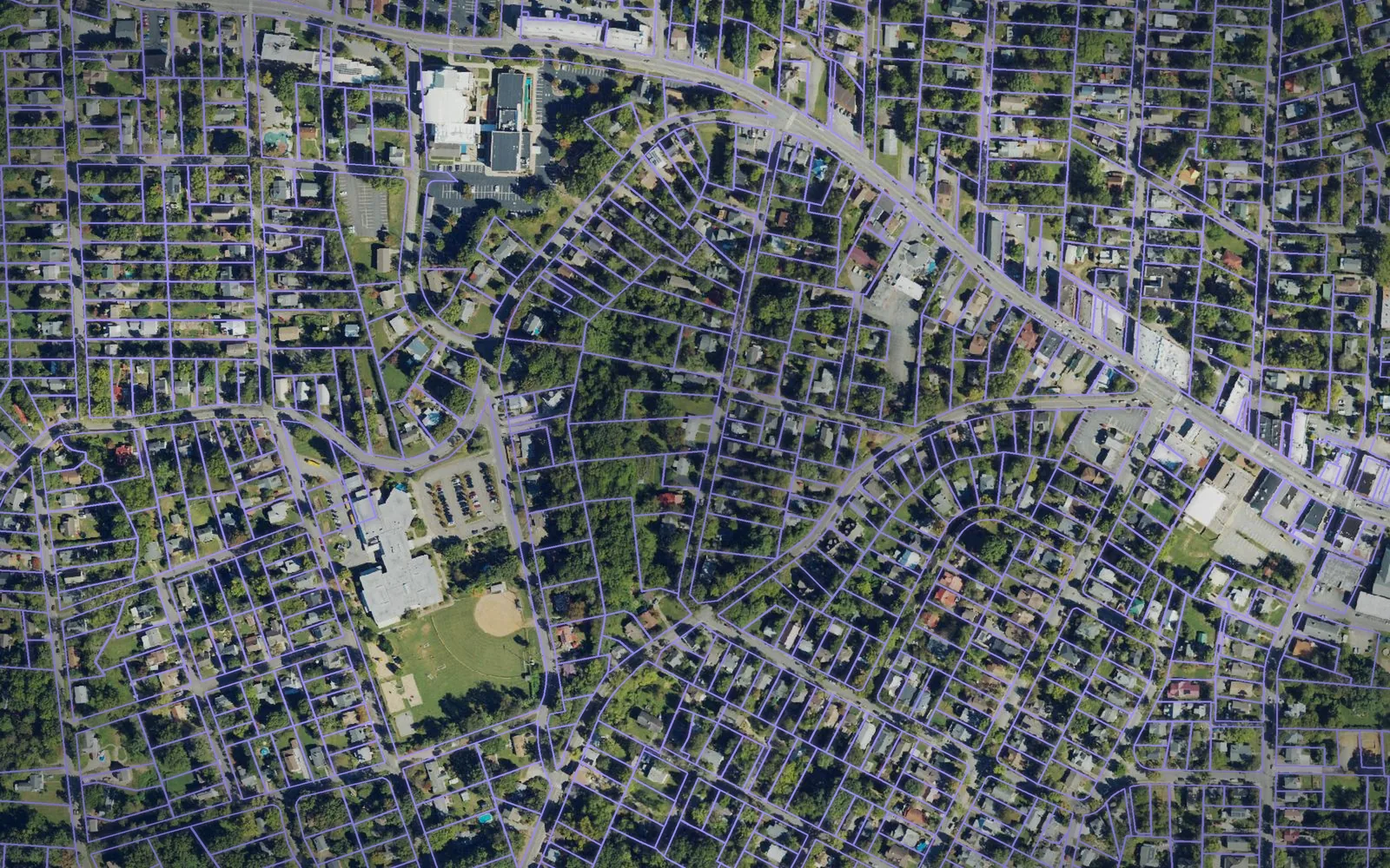 Parcel boundaries over aerial imagery of Buncombe County, North Carolina