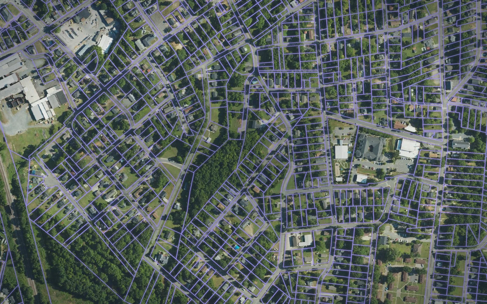 Parcel boundaries over aerial imagery of Cabarrus County, North Carolina