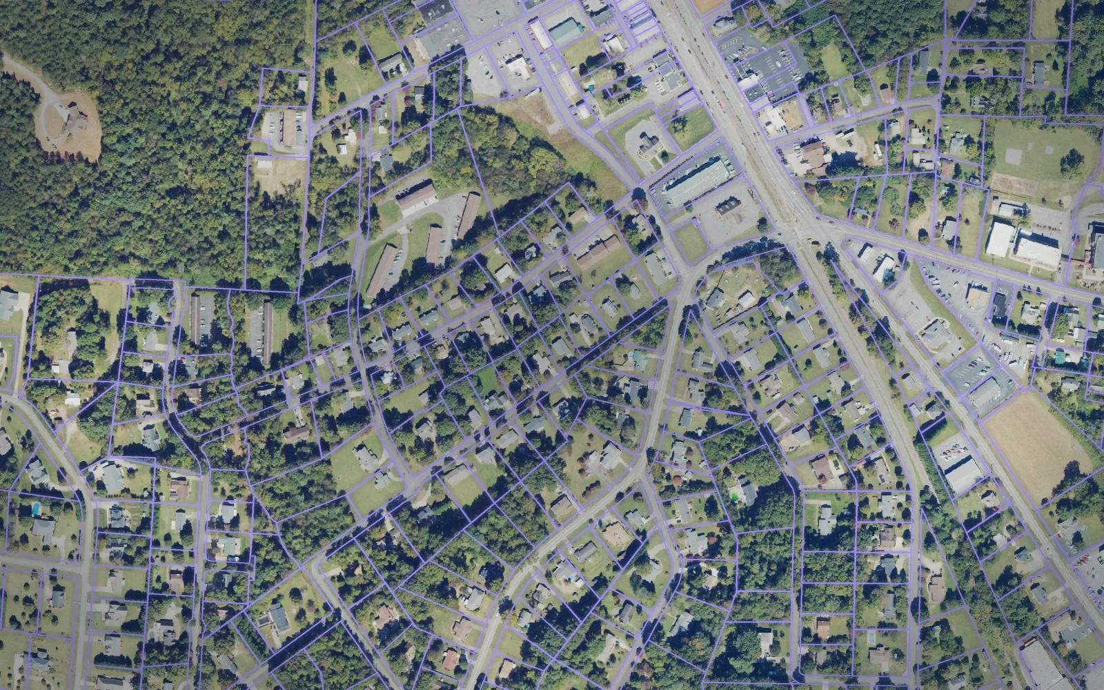 Parcel boundaries over aerial imagery of Caldwell County, North Carolina
