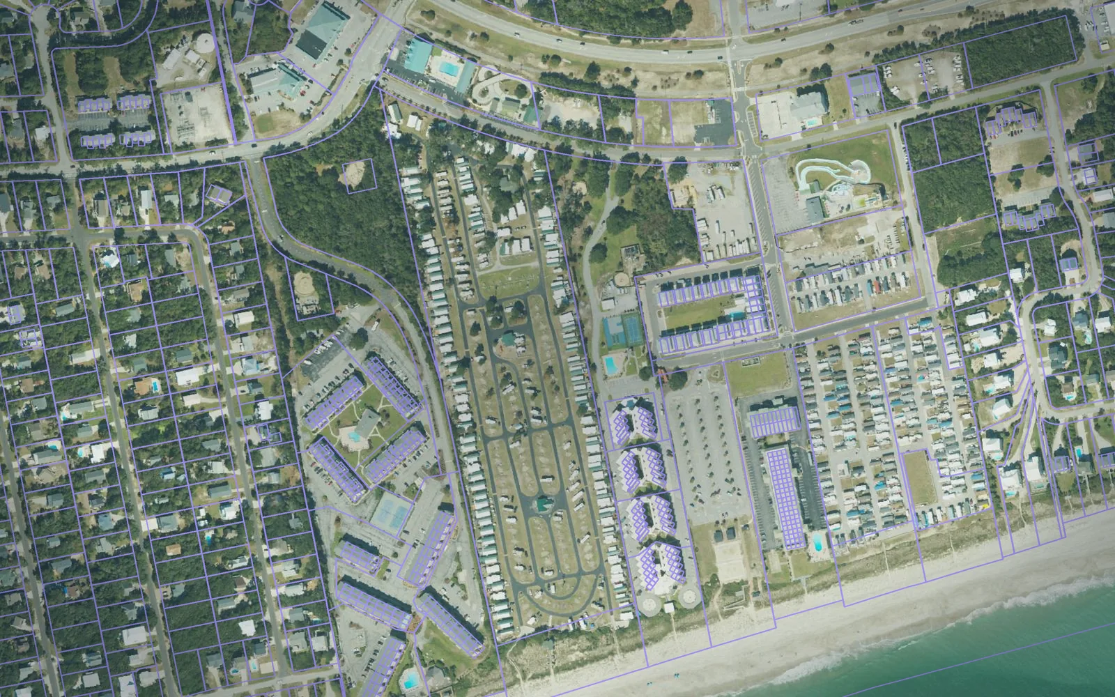 Parcel boundaries over aerial imagery of Carteret County, North Carolina