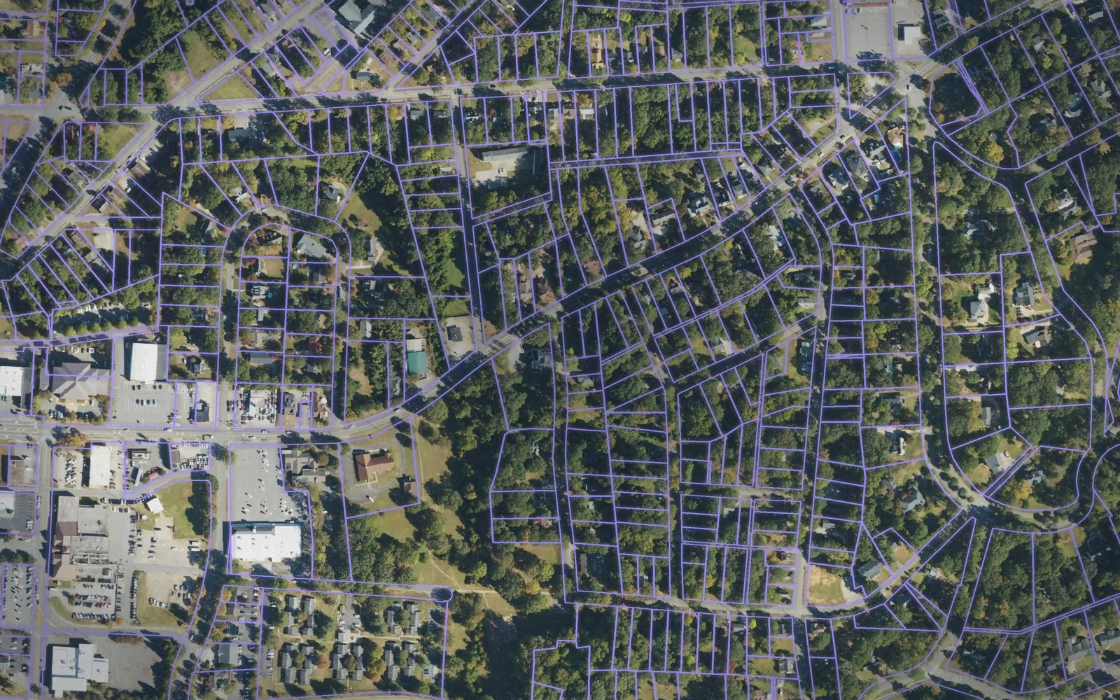Parcel boundaries over aerial imagery of Cleveland County, North Carolina