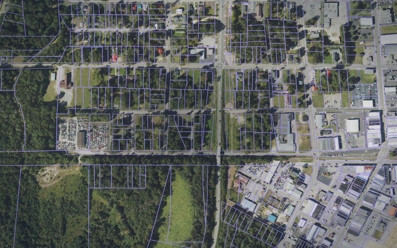 Parcel boundaries over aerial imagery of Columbus County, North Carolina
