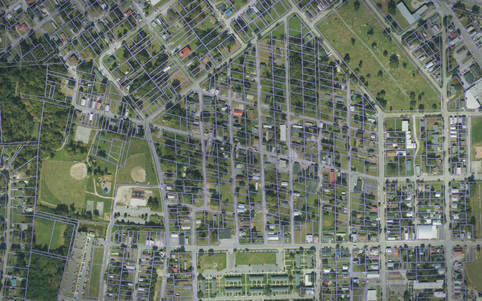 Parcel boundaries over aerial imagery of Craven County, North Carolina