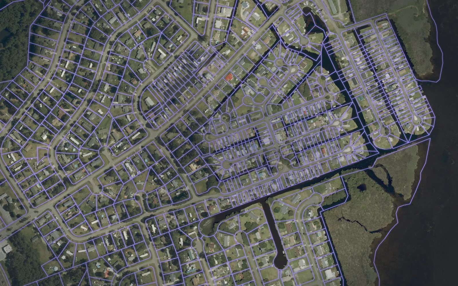 Parcel boundaries over aerial imagery of Currituck County, North Carolina