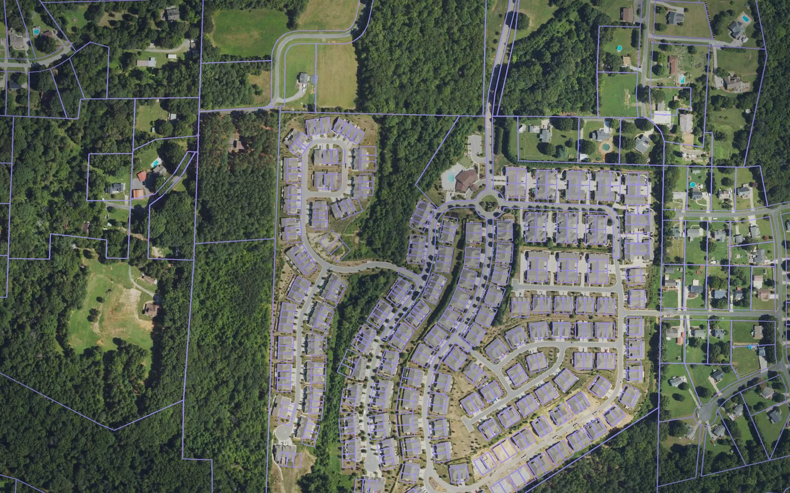 Parcel boundaries over aerial imagery of Davidson County, North Carolina