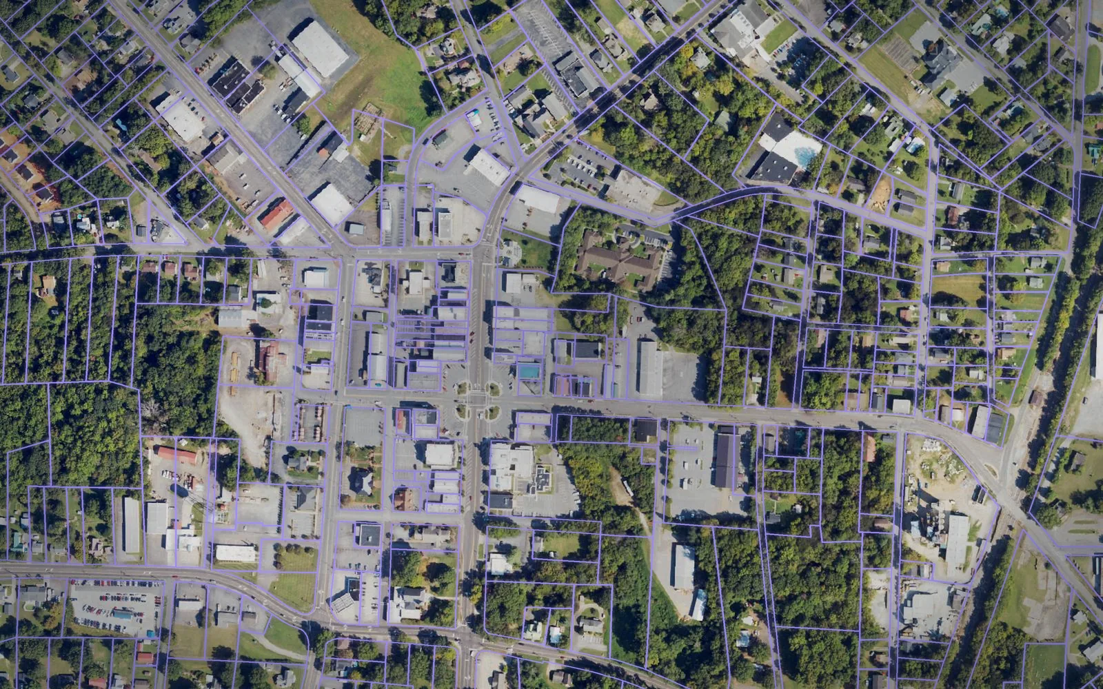 Parcel boundaries over aerial imagery of Davie County, North Carolina