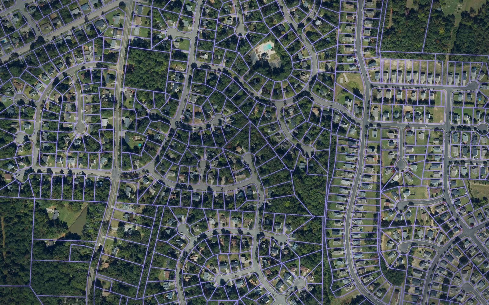 Parcel boundaries over aerial imagery of Durham County, North Carolina