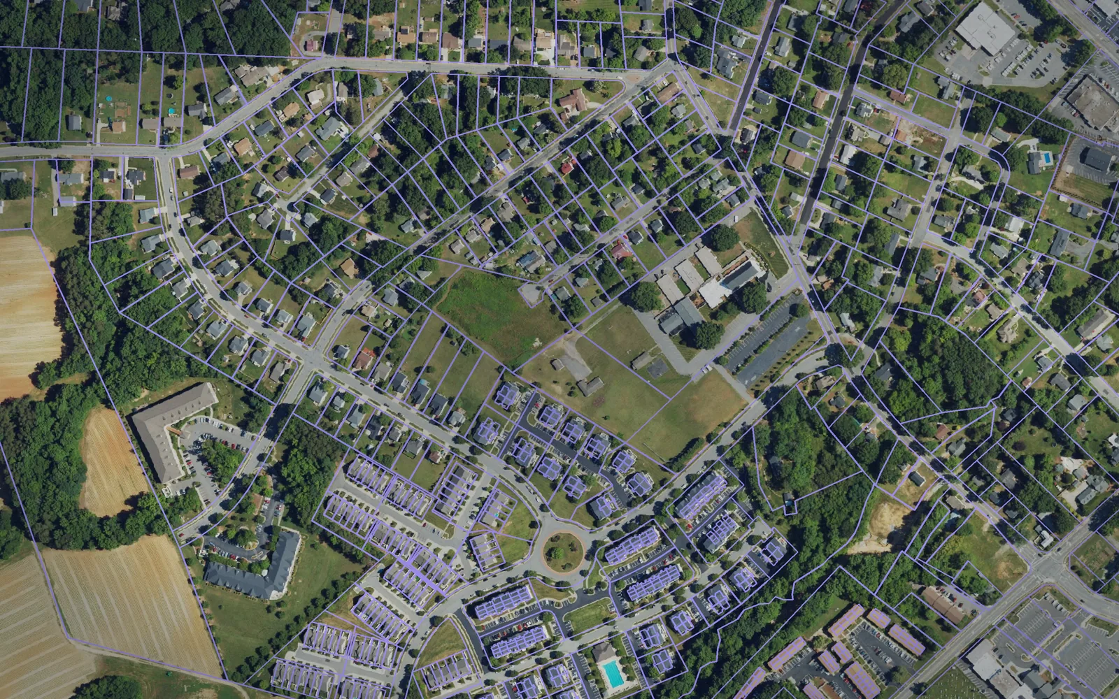Parcel boundaries over aerial imagery of Forsyth County, North Carolina