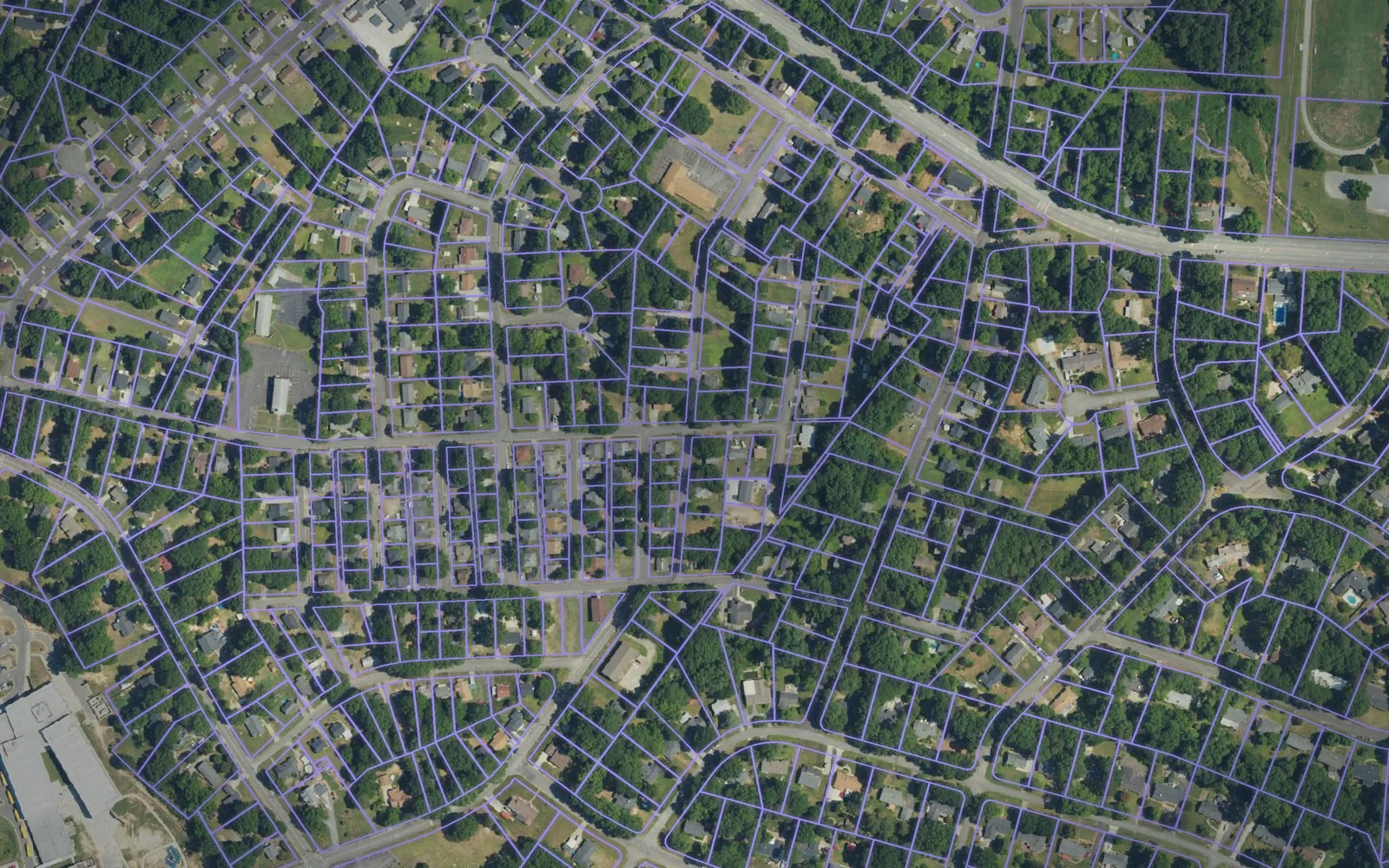 Parcel boundaries over aerial imagery of Gaston County, North Carolina