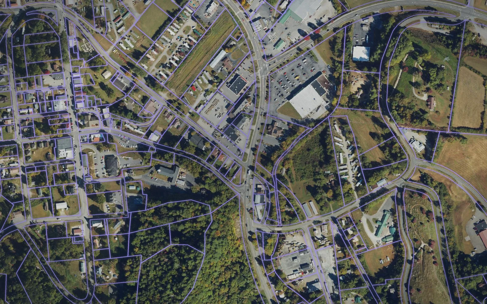Parcel boundaries over aerial imagery of Graham County, North Carolina