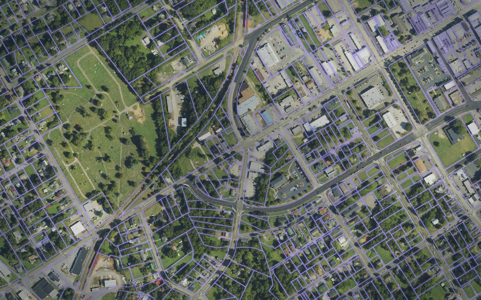 Parcel boundaries over aerial imagery of Granville County, North Carolina