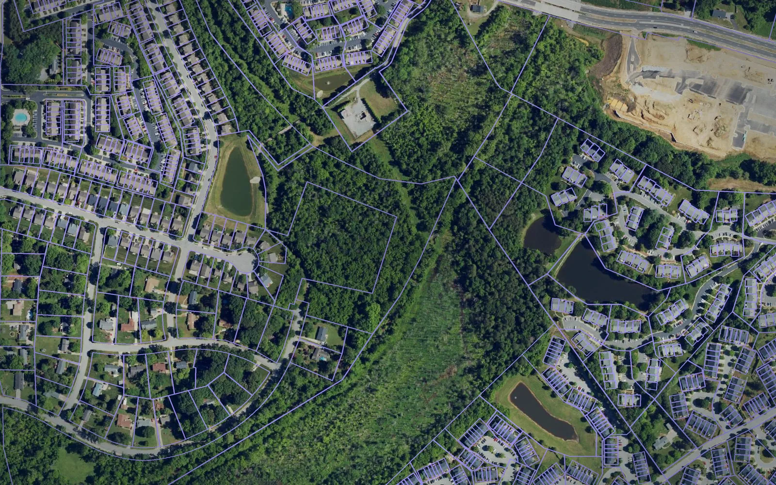 Parcel boundaries over aerial imagery of Guilford County, North Carolina