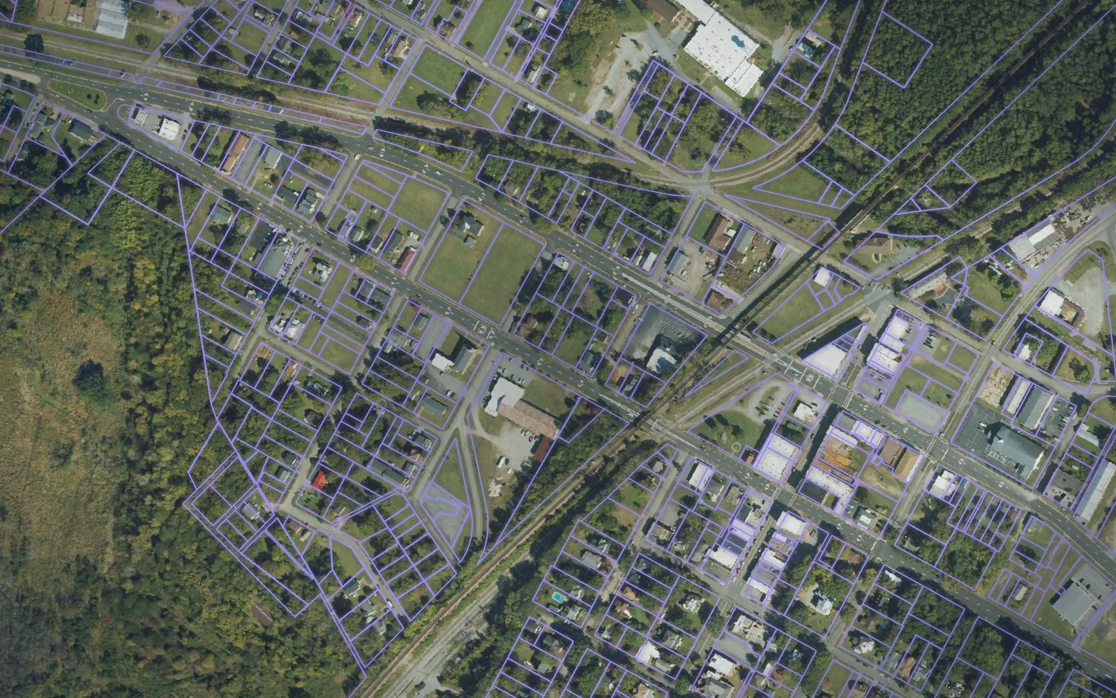 Parcel boundaries over aerial imagery of Halifax County, North Carolina
