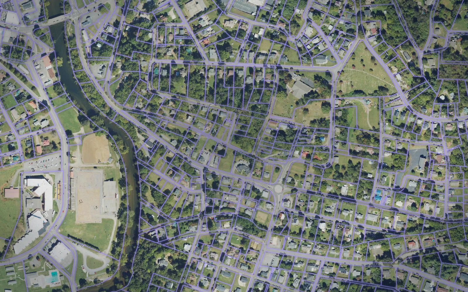 Parcel boundaries over aerial imagery of Haywood County, North Carolina