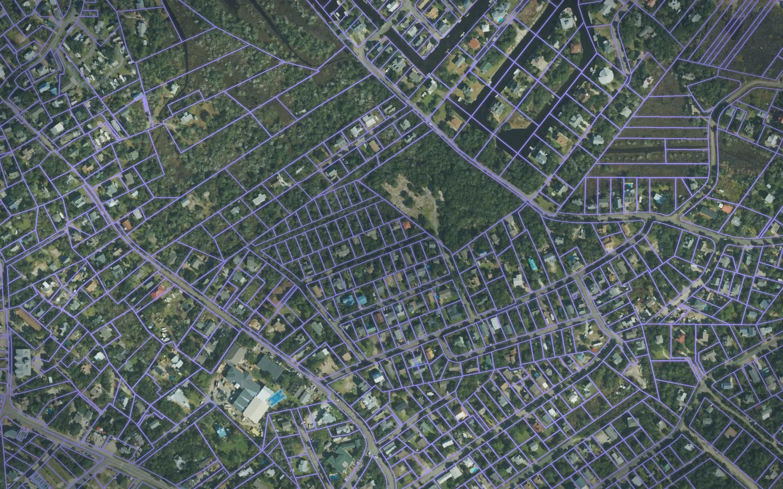 Parcel boundaries over aerial imagery of Hyde County, North Carolina