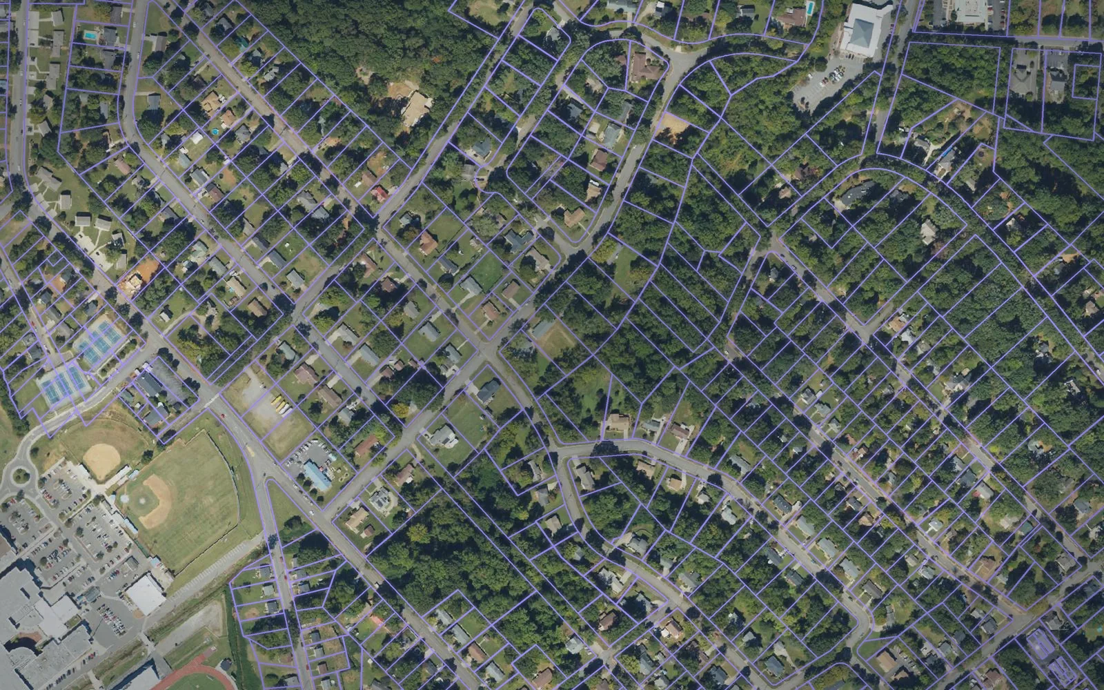 Parcel boundaries over aerial imagery of Iredell County, North Carolina