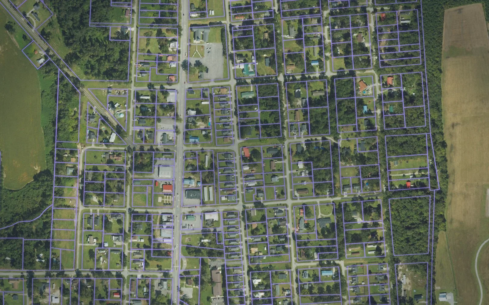 Parcel boundaries over aerial imagery of Jones County, North Carolina