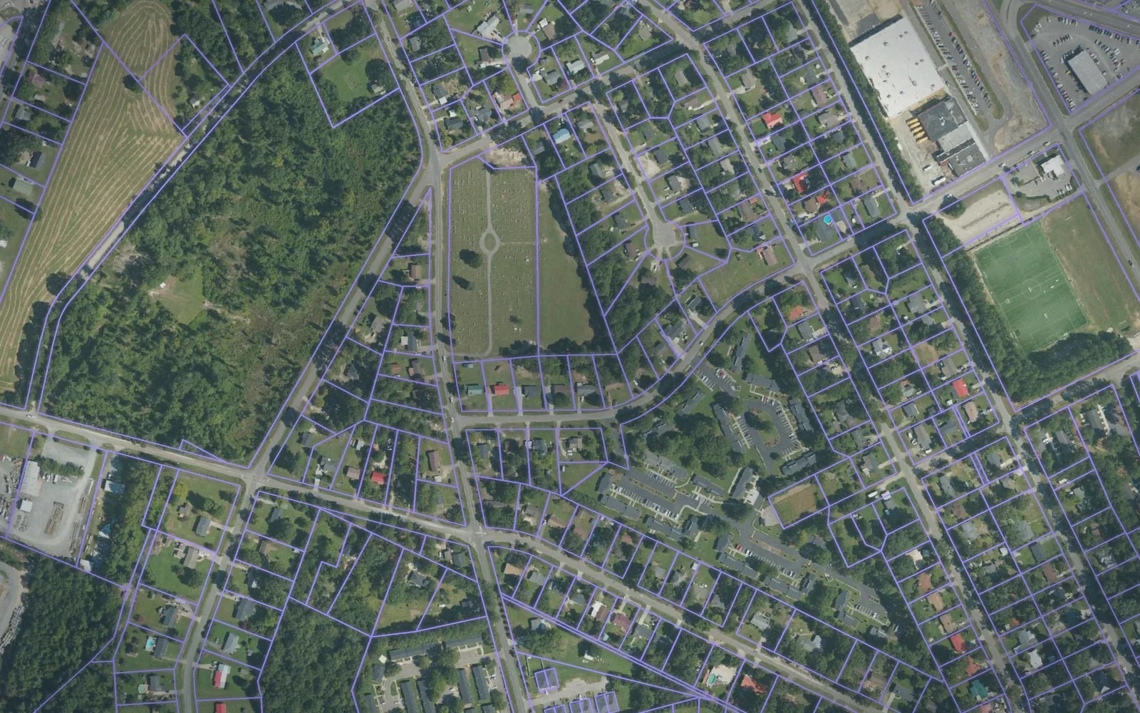 Parcel boundaries over aerial imagery of Lee County, North Carolina