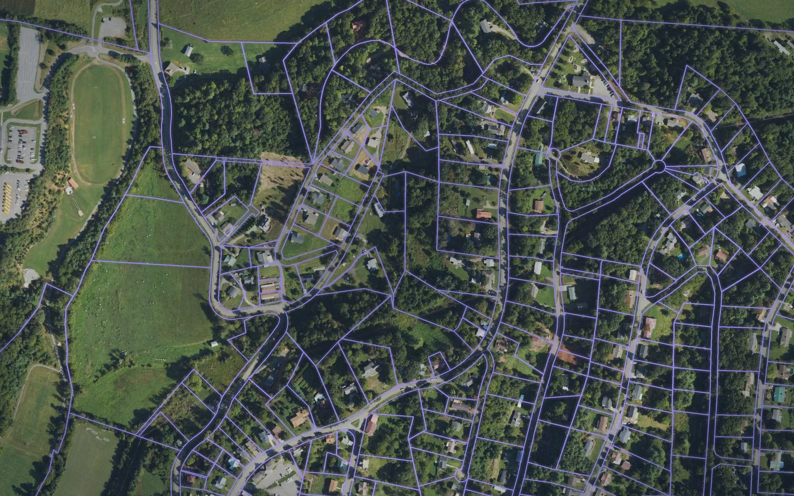 Parcel boundaries over aerial imagery of Madison County, North Carolina