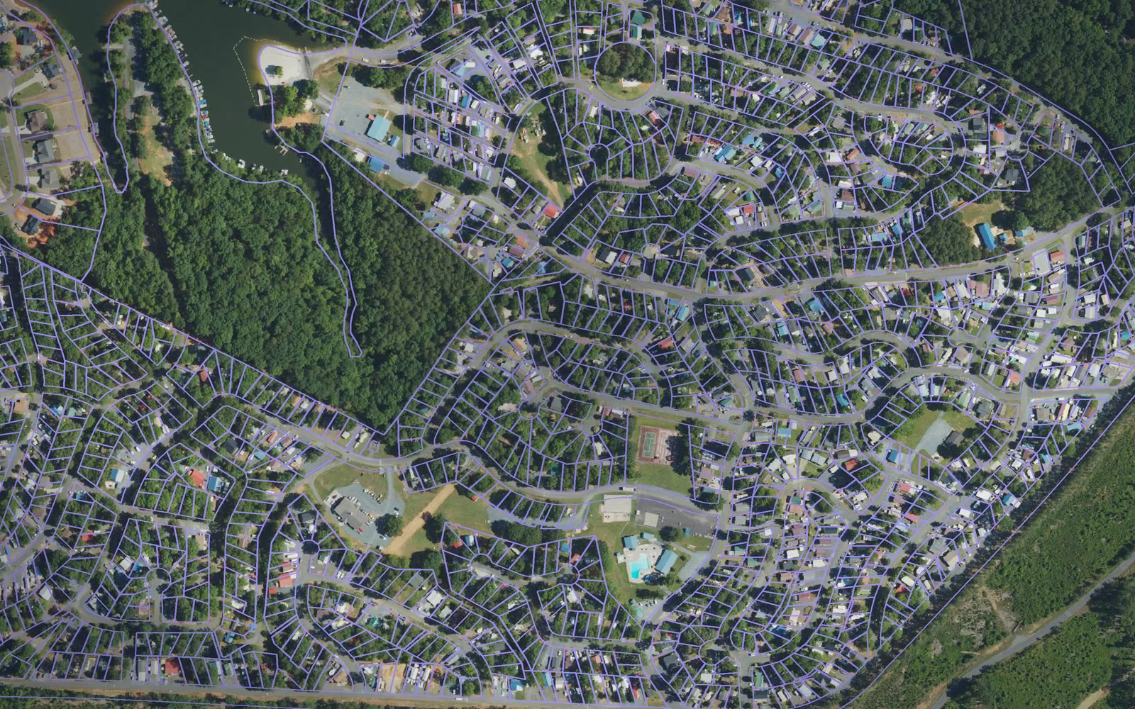 Parcel boundaries over aerial imagery of Montgomery County, North Carolina