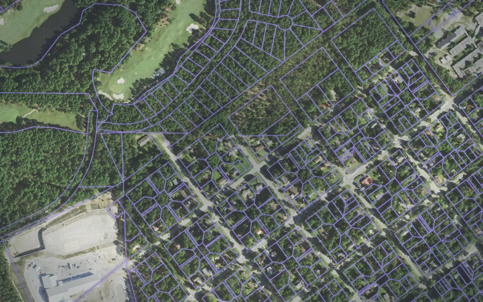 Parcel boundaries over aerial imagery of Moore County, North Carolina