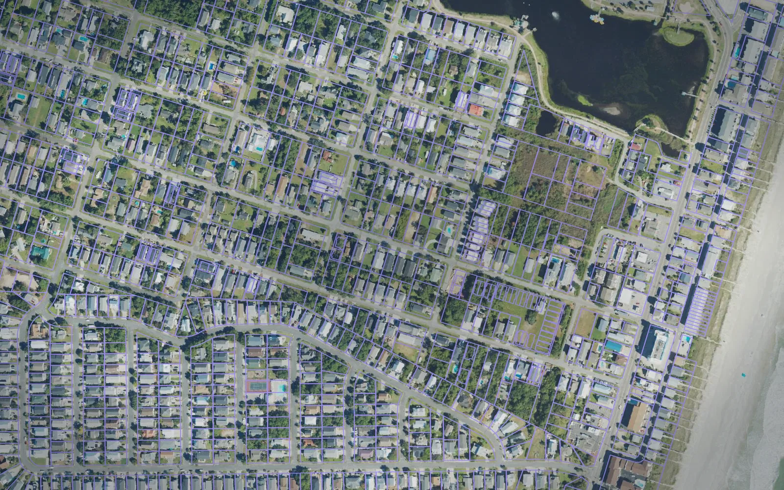 Parcel boundaries over aerial imagery of New Hanover County, North Carolina