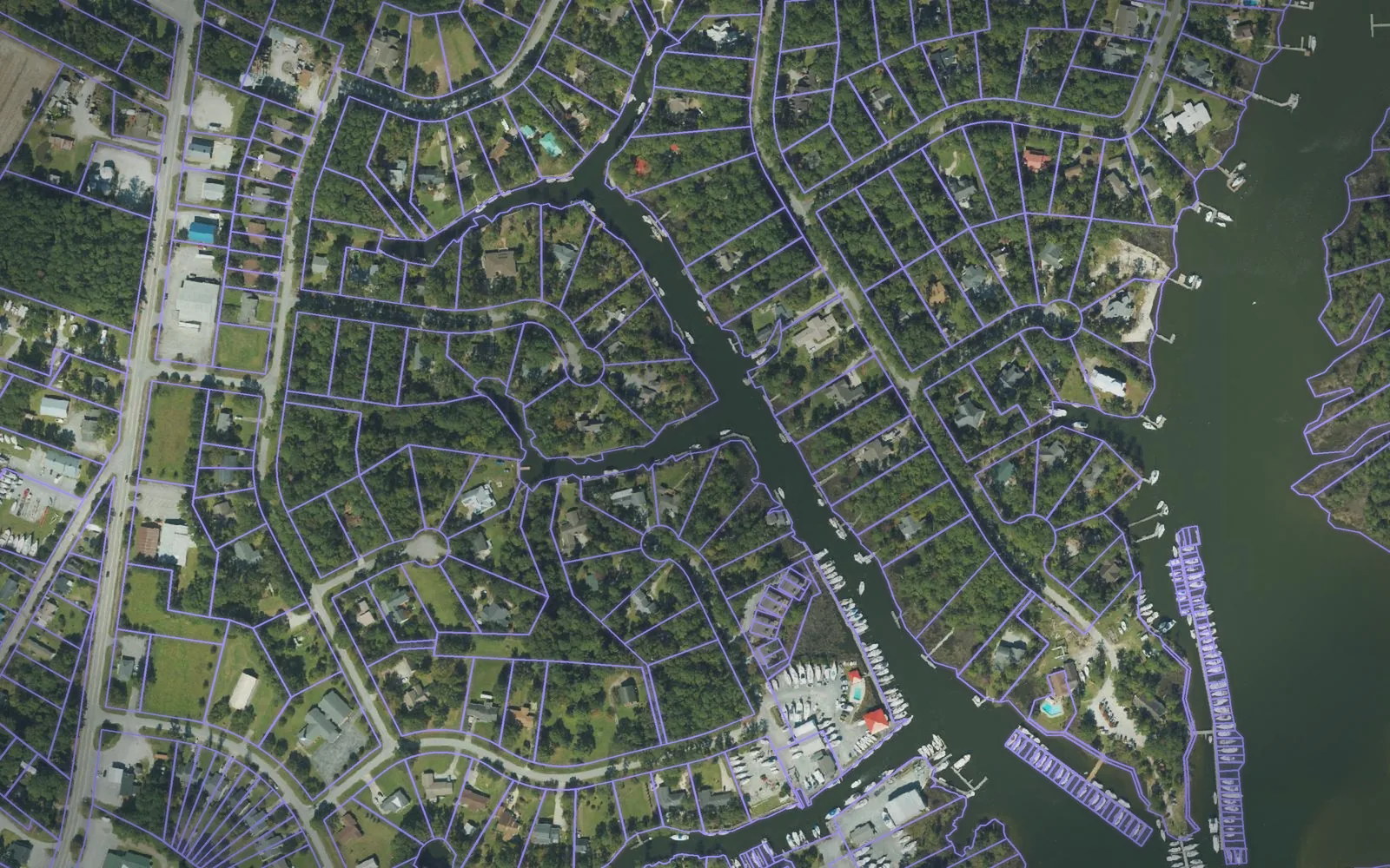 Parcel boundaries over aerial imagery of Pamlico County, North Carolina